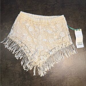 Mimi Chica Beige Lace Fringe High Waist Shorts